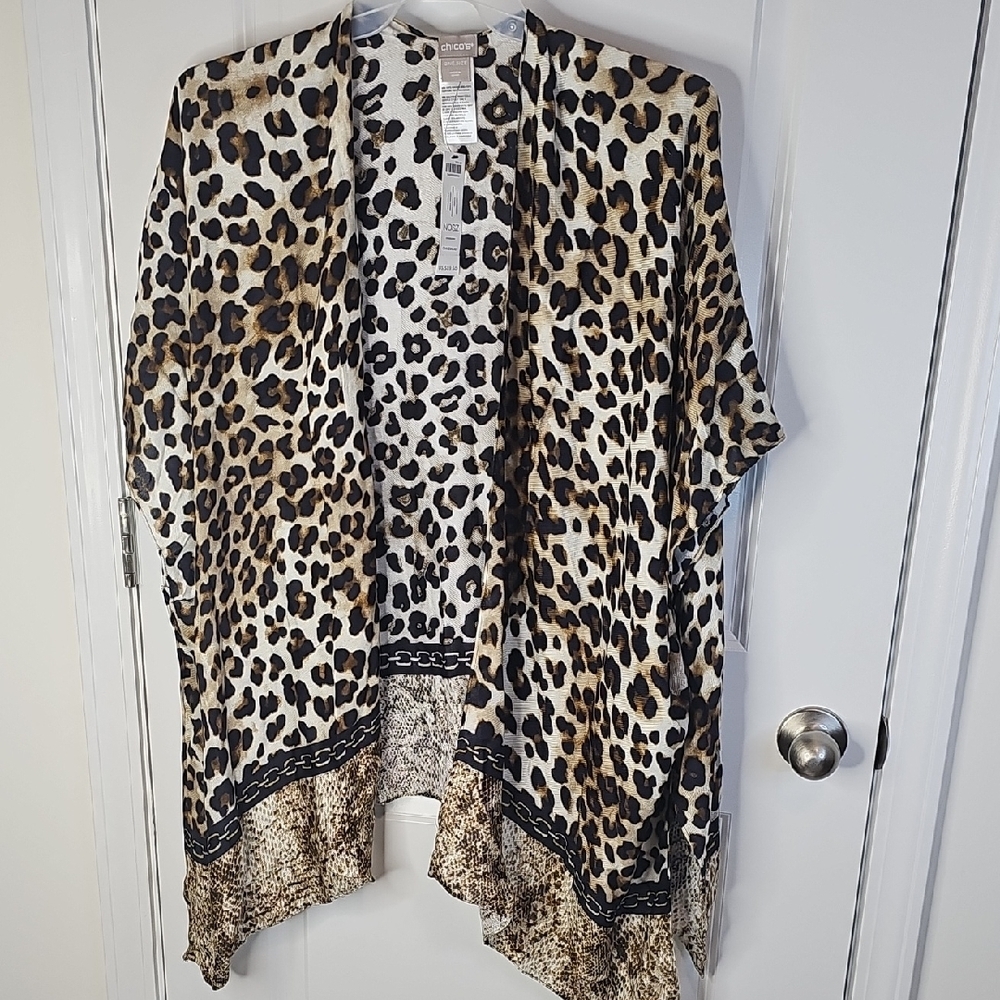 Chico's Leopard Fusion Ruana‎ One Size Open Front Jacket Kimono NWT